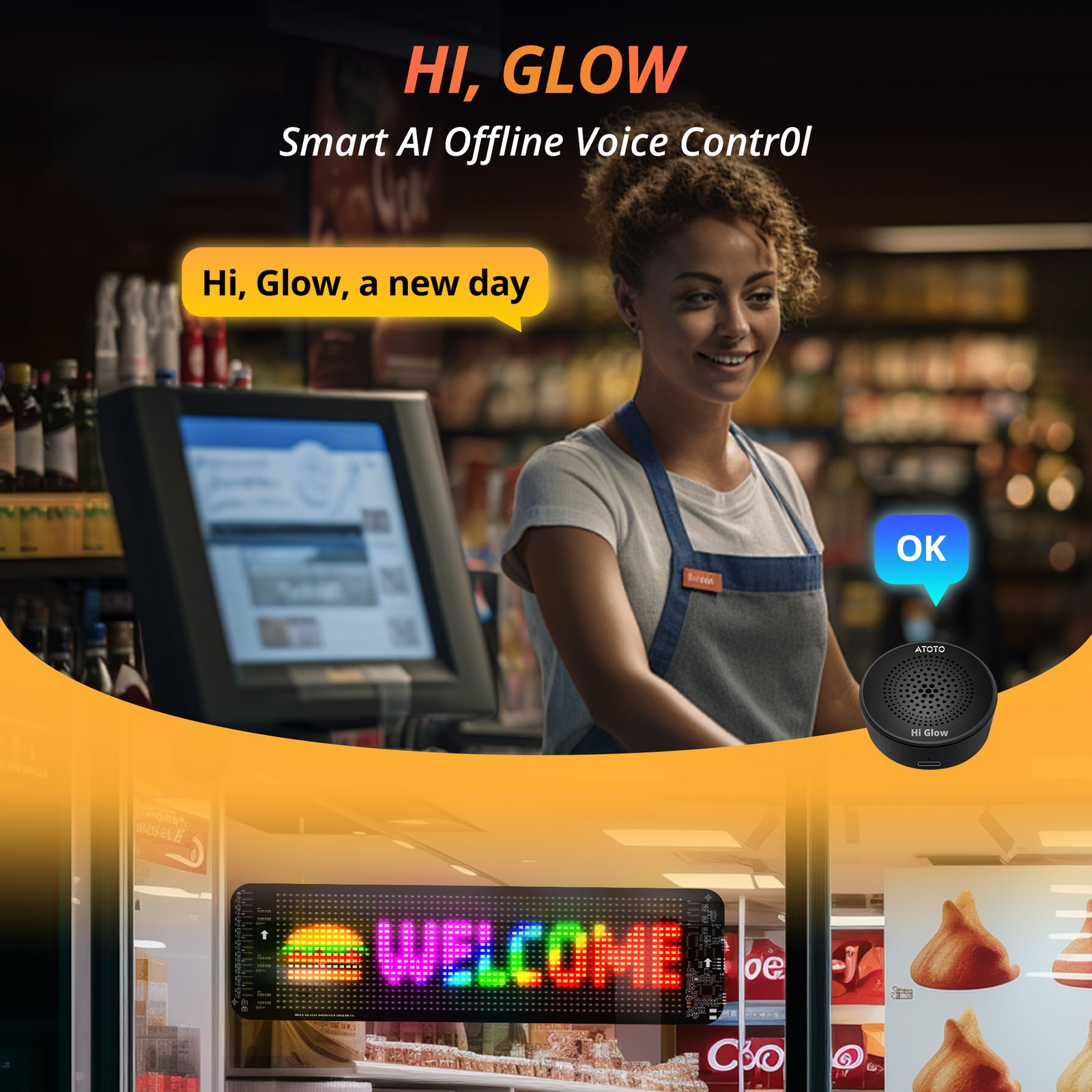 ATOTO 13.7” Car LED Sign Light Programmable AI Voice Command & APP Control