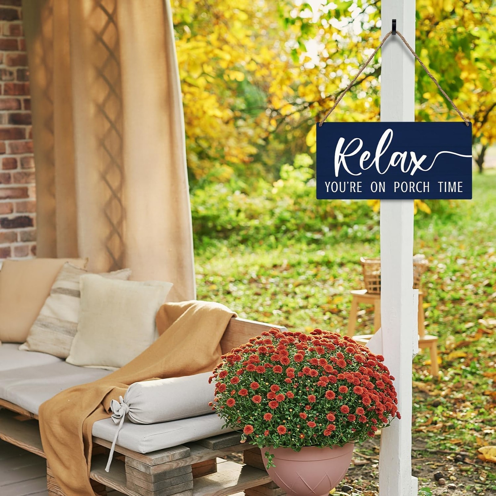 Relax Front Door Sign, Wood Hanging Wall Decor, 12×6 Inch Navy Blue Porch Sign