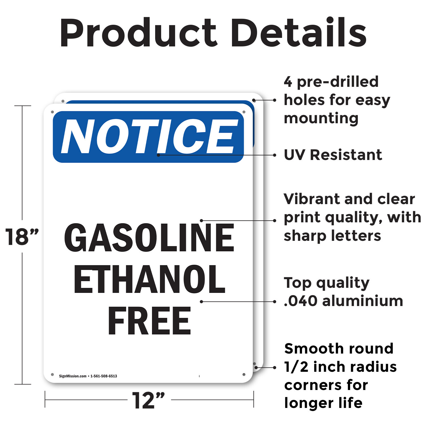 (2 Pack) Gasoline Ethanol Free OSHA Notice Sign Decal Metal Plastic
