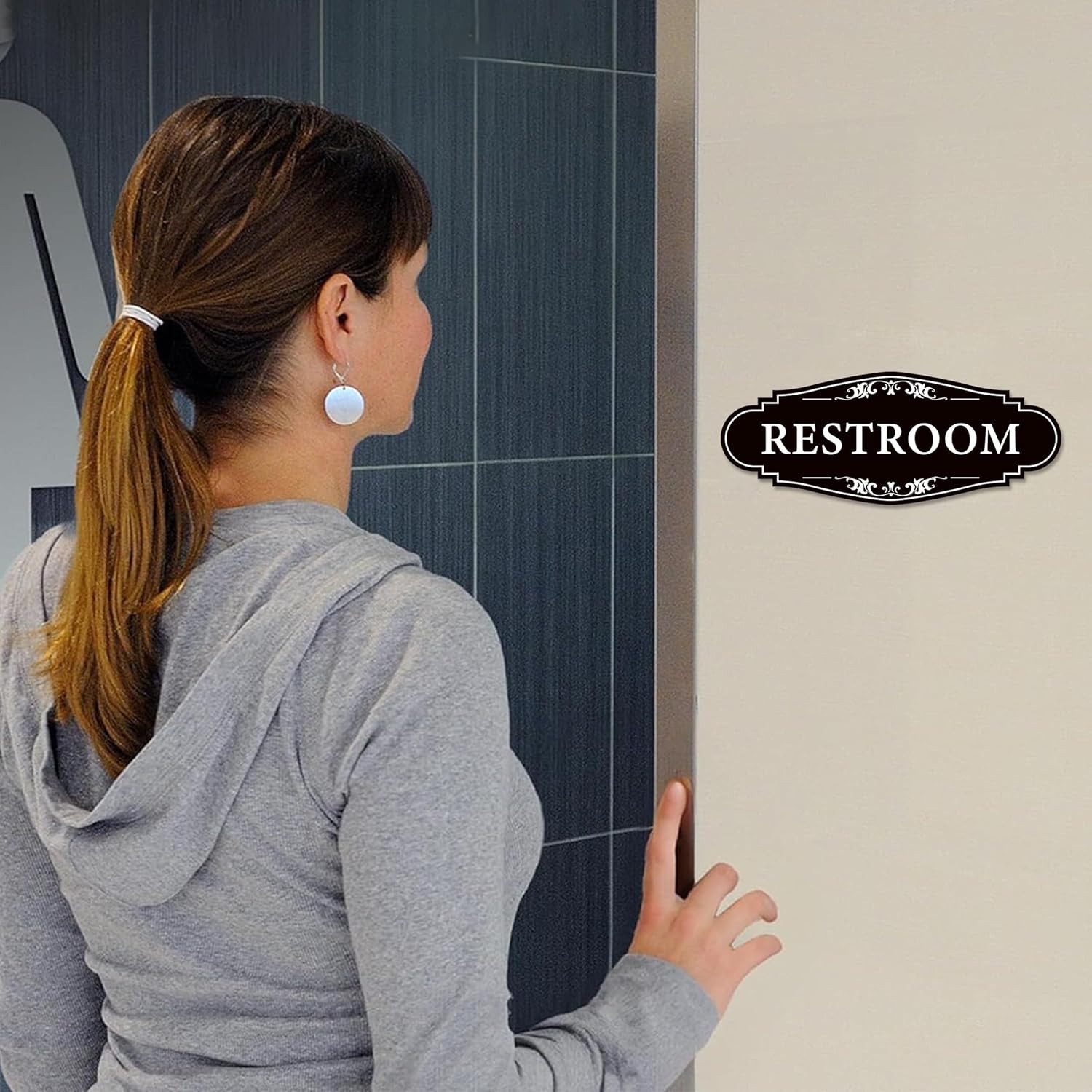 Matte Finish Unisex Restroom Sign Sticker – 9In Vinyl for Business & Home Use