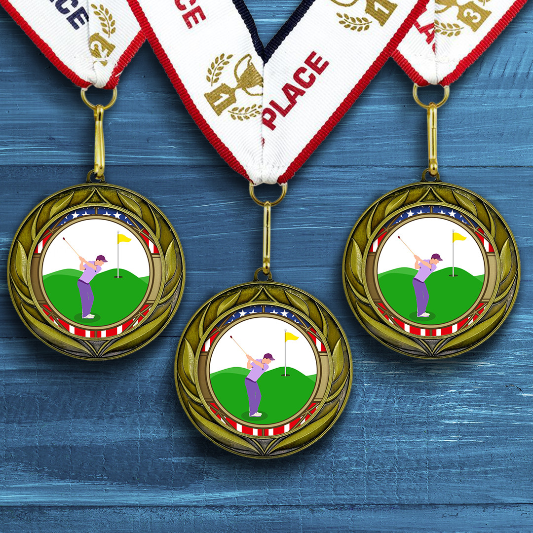 All Quality Golf Wreath Design Medal – 1st, 2nd, 3rd Place