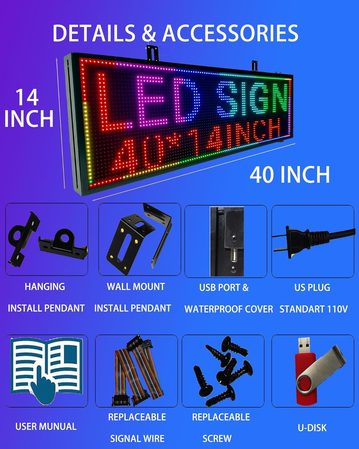 Customizable LED Scrolling Sign – Waterproof Open Sign for Business 40×14 Inch
