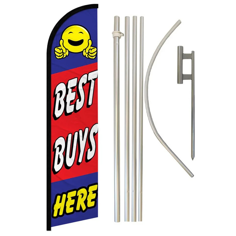 Best Buys Here Windless Full Curve Advertising Sale Banner Flag & Pole Kit