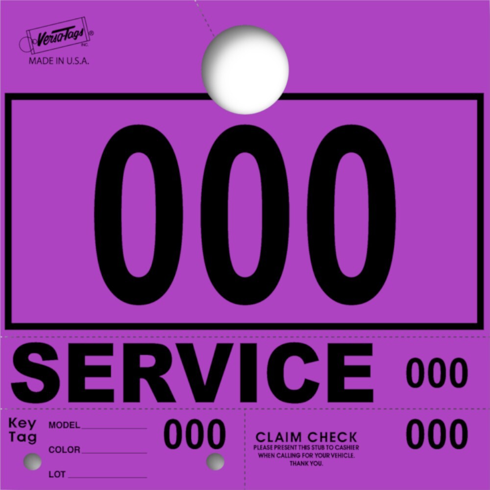 Purple Service Department Hang Tags Window Tag 1000 Per Box