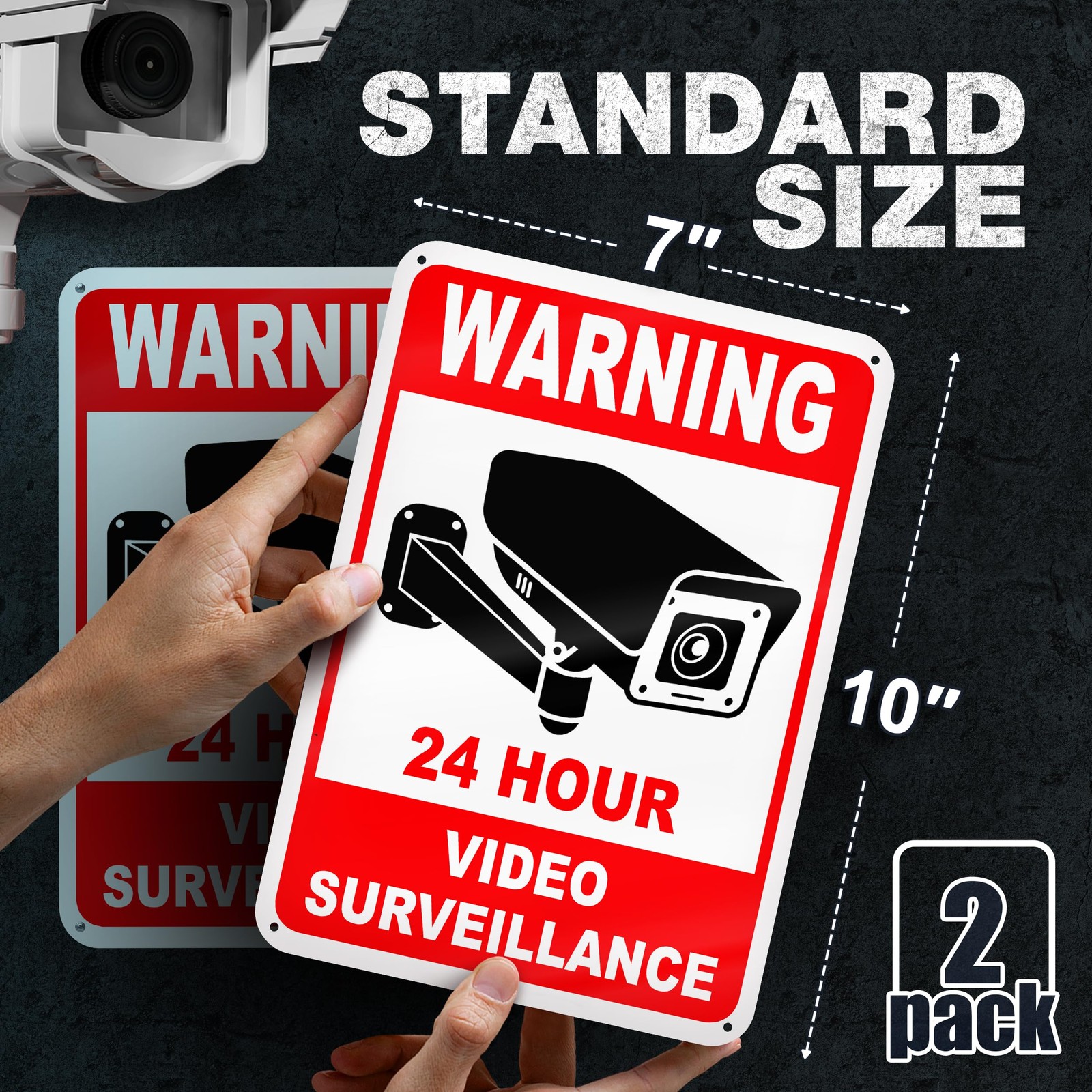 24 Hour Video Surveillance Sign 7×10 Aluminum 2 Reflective Weatherproof Security
