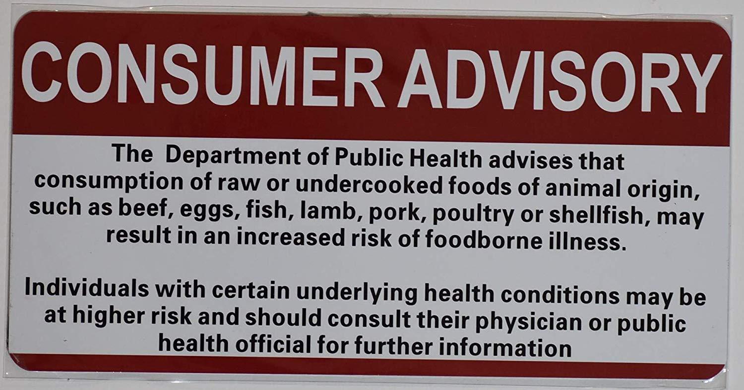 Restaurant Consumer Advisory Sign (Double Sided Tape White, Rust Free Aluminium