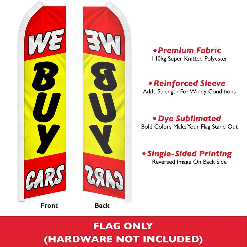 We Buy Cars Swooper Advertising Banner Flag for Auto Dealerships