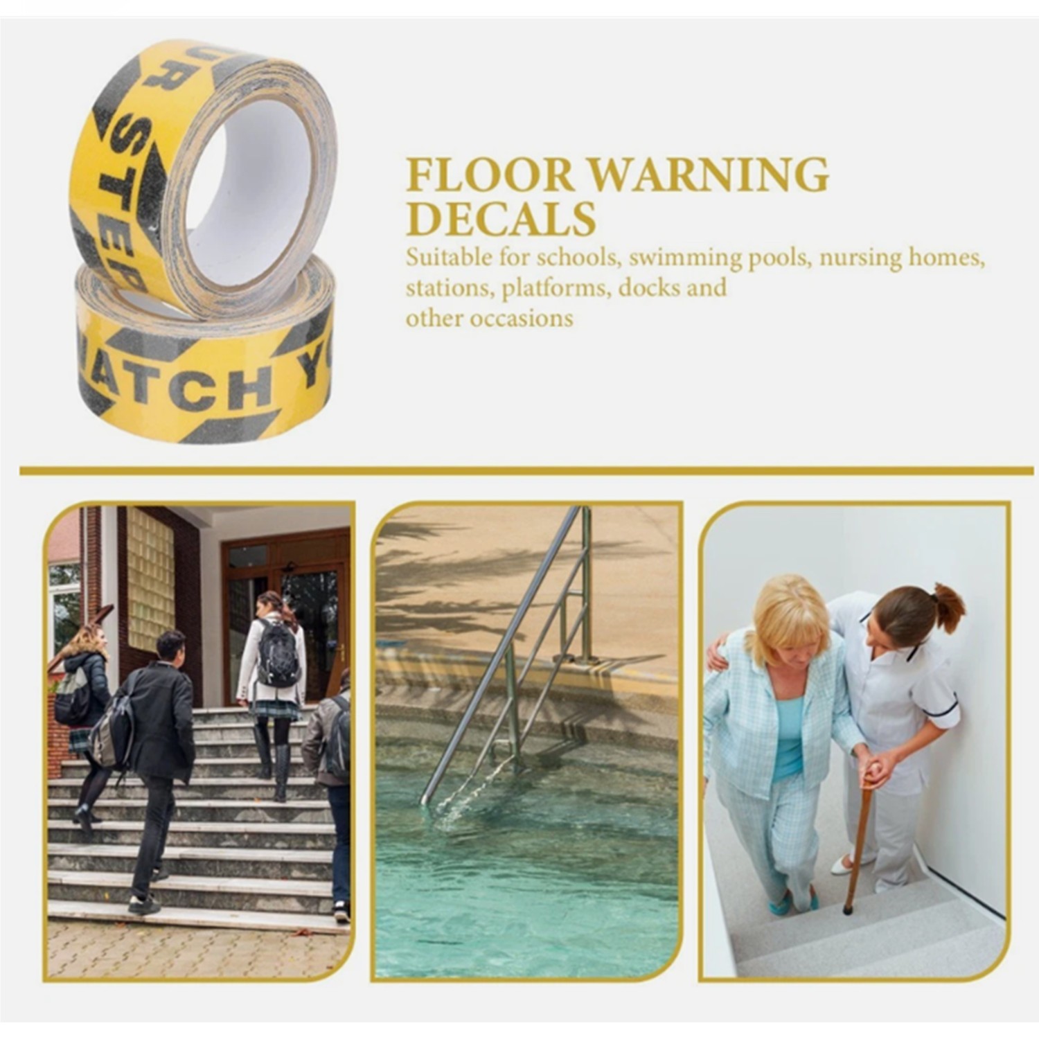 3 Pack Watch Your Step Sign Anti-slip Warning Sticker Adhesive Warning Tape Roll