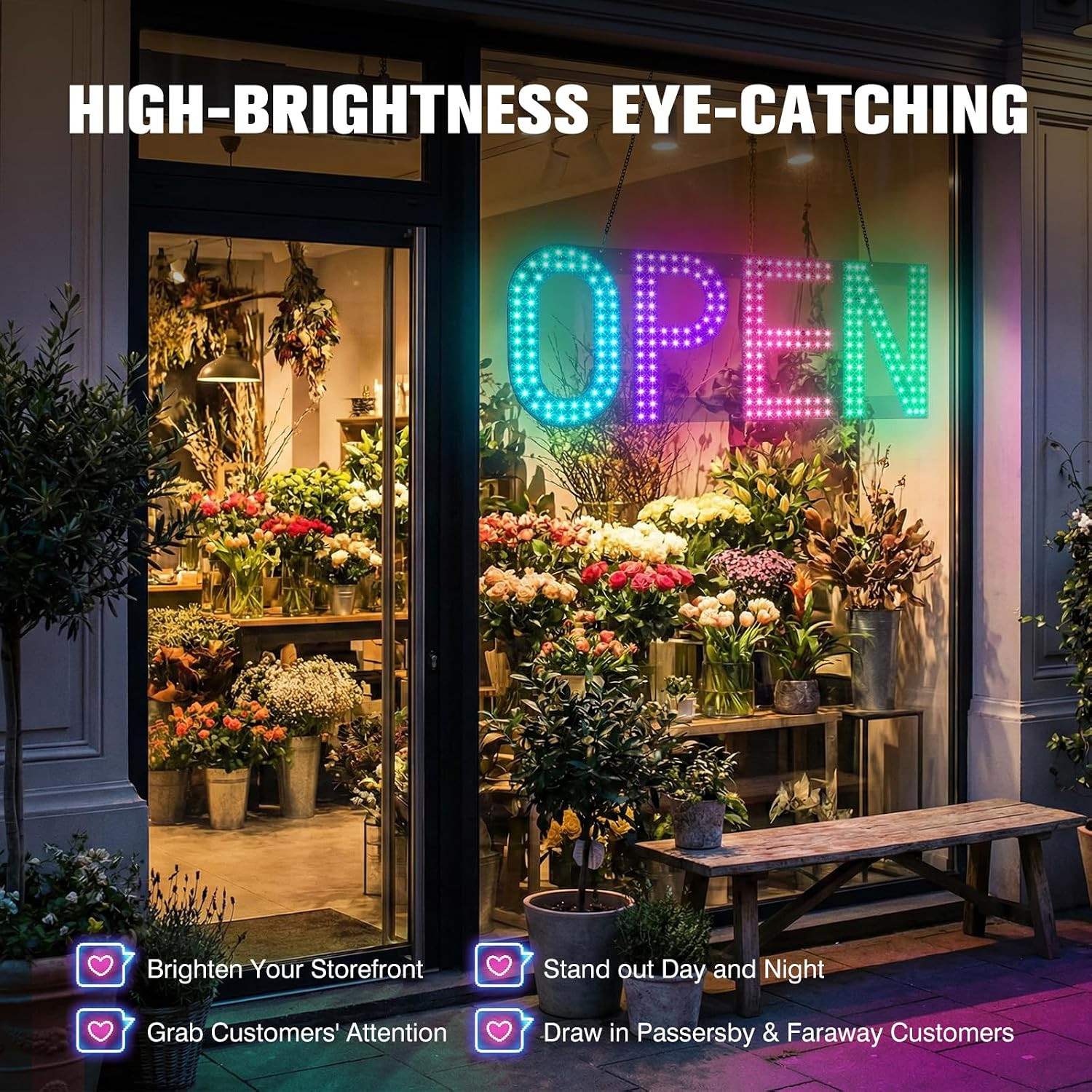 LED Open Sign for Business 40″X14″ Dimmable Large Light up Sign Multi-Color