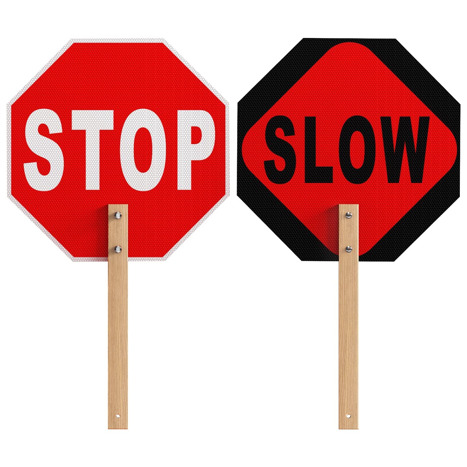 Stop Slow Sign, Double Sided Street Slow Warning Reflective Signs, 13×13 inch