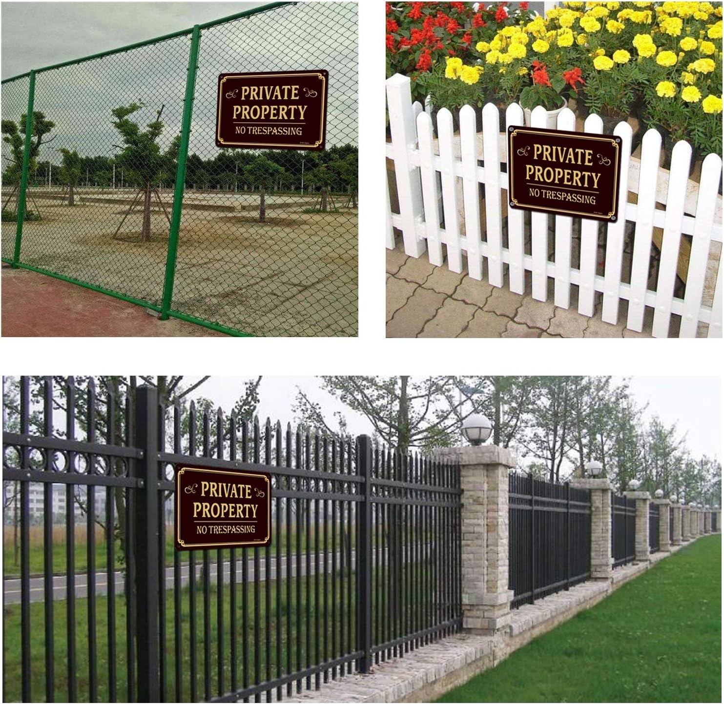 Aluminum No Trespassing Signs 2-Pack, 12 x 8 Inches, Brown, Reflective, Autho…