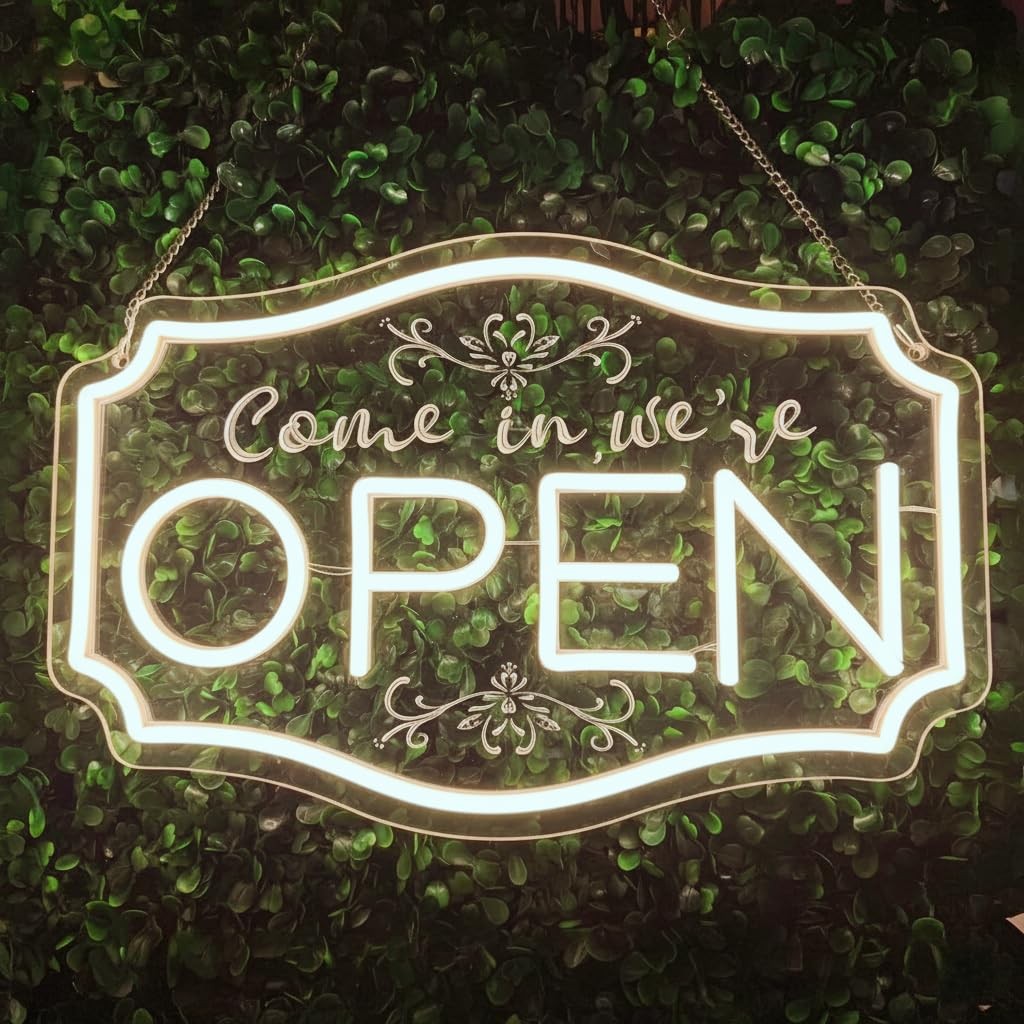 Neon Open Signs for Business， LED Adjustable Brightness Light Up Sign for Bar Sl