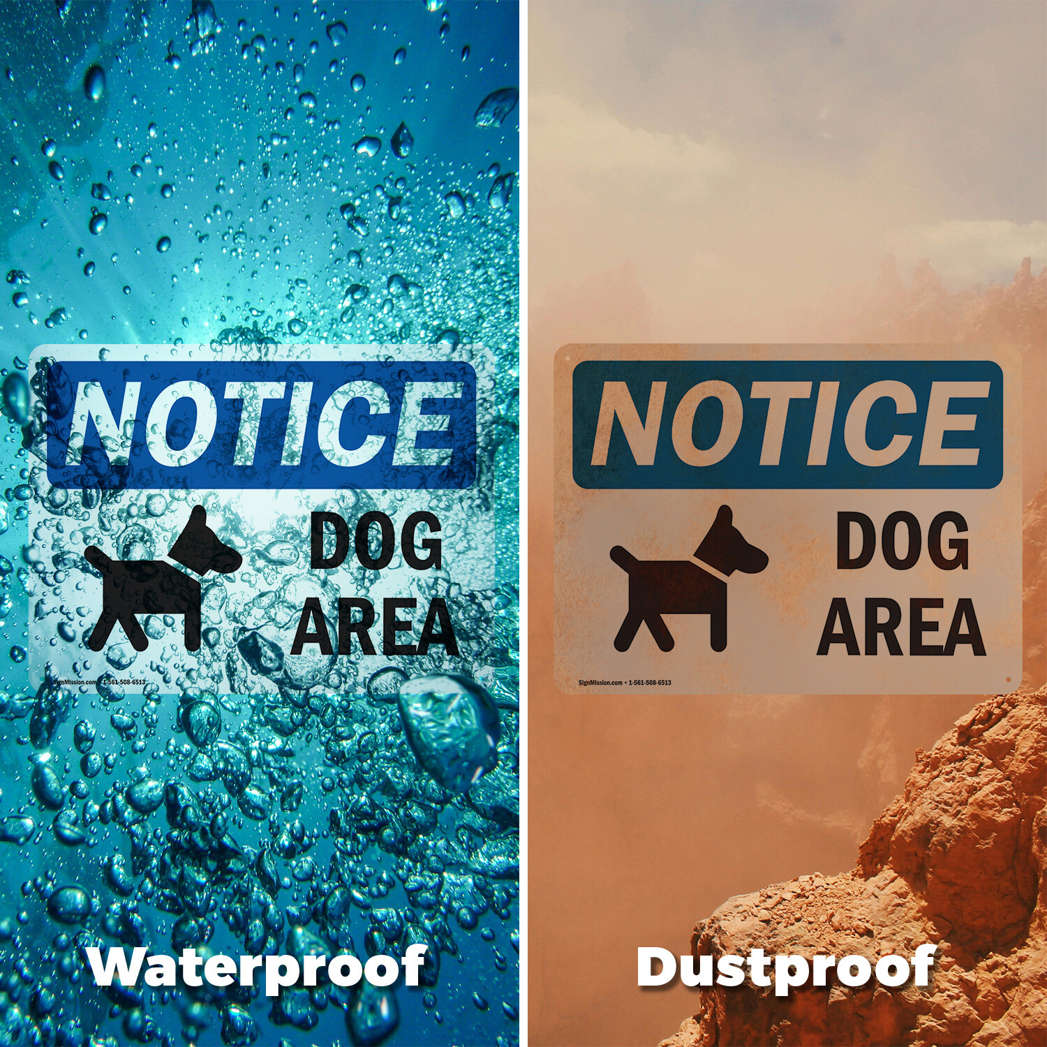 (2 Pack) Dog Area OSHA Notice Sign Decal Metal Plastic