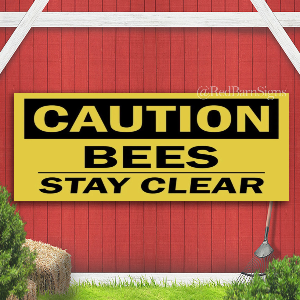 Caution BEES Stay Clear Indoor Outdoor Banner Sign with grommets