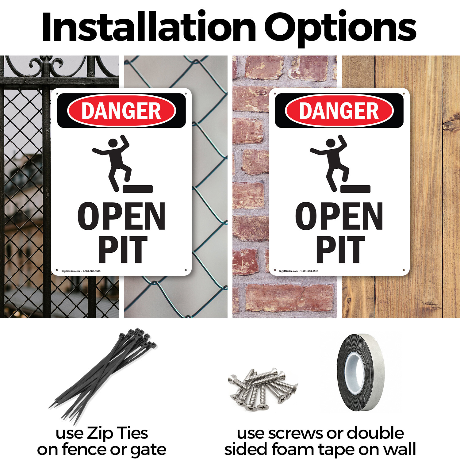 (2 Pack) Open Pit OSHA Danger Sign Decal Metal Plastic