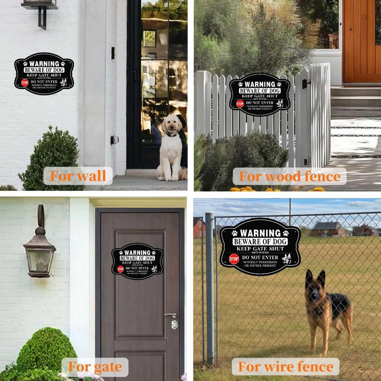 4 Pack Beware Of Dog Sign Reflective Aluminum Fence Yard Keep Gate Shut Metal