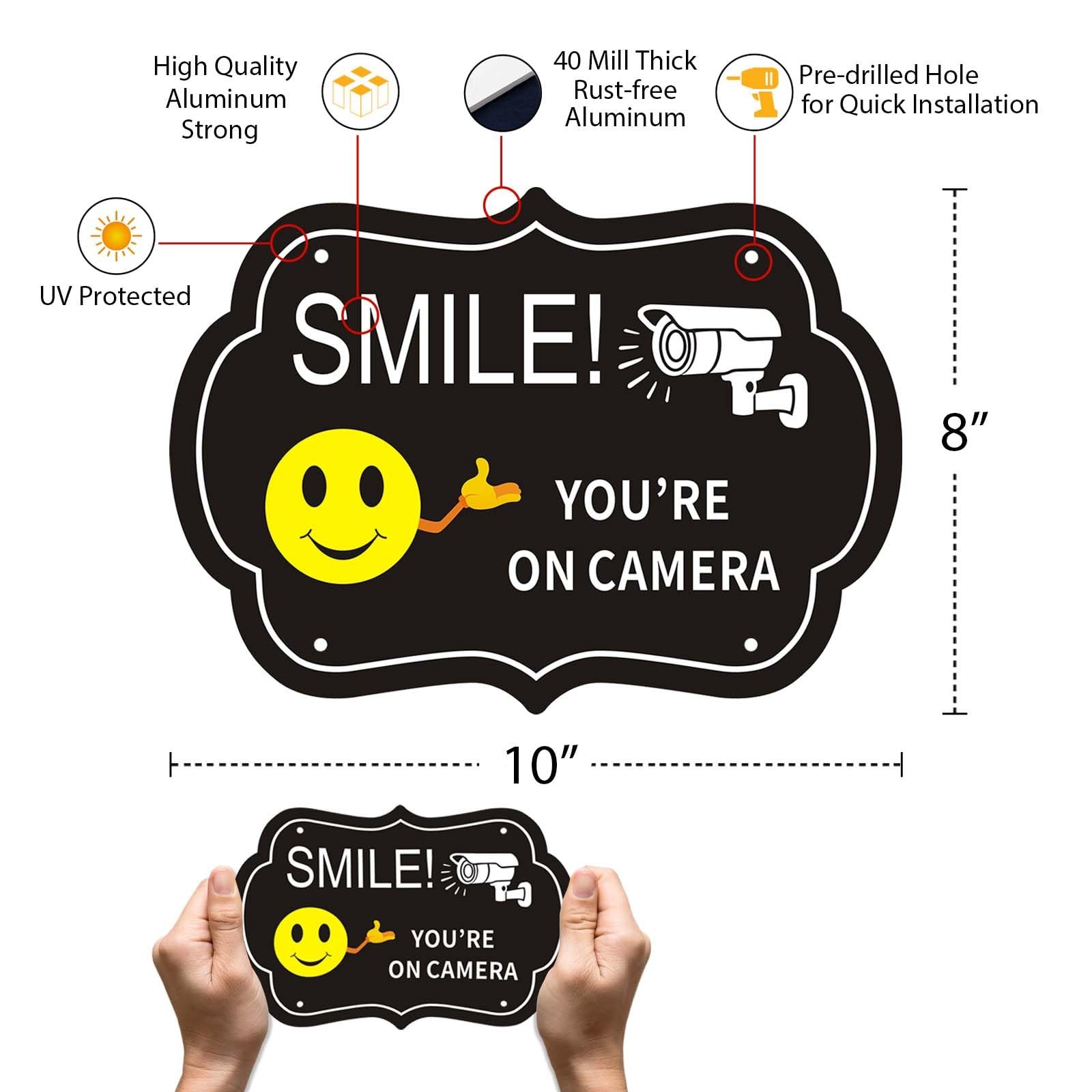 Smile Your on Camera Signs, Video Surveillance Signs Outdoor, 10×7 Inch Rust …
