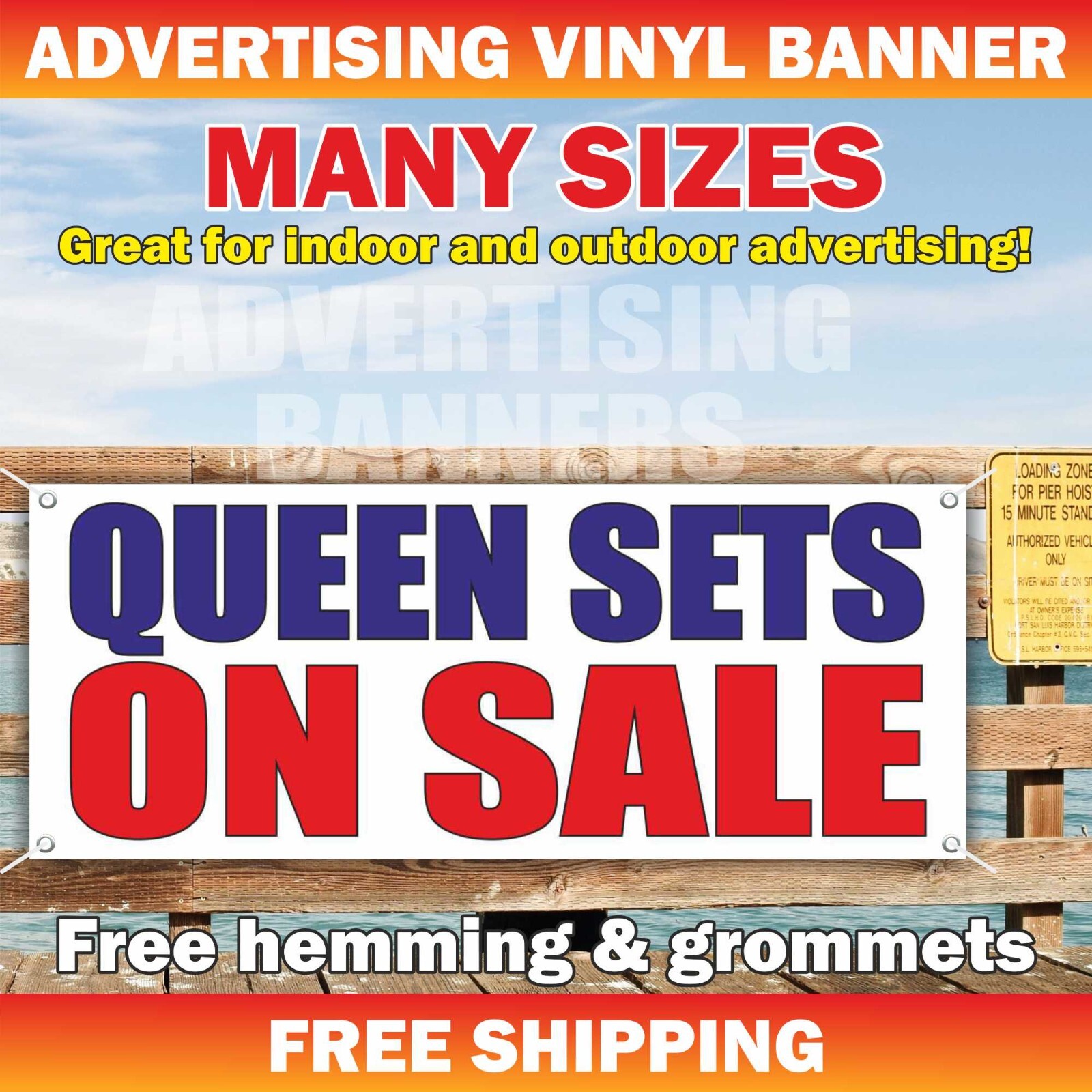 QUEEN SETS ON SALE Advertising Banner Vinyl Sign Sheet Pillow Mattress size