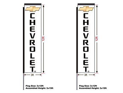Chevrolet Rectangular Flag, Kit with 15′ Pole and Ground Spike, 3’W x 12’H