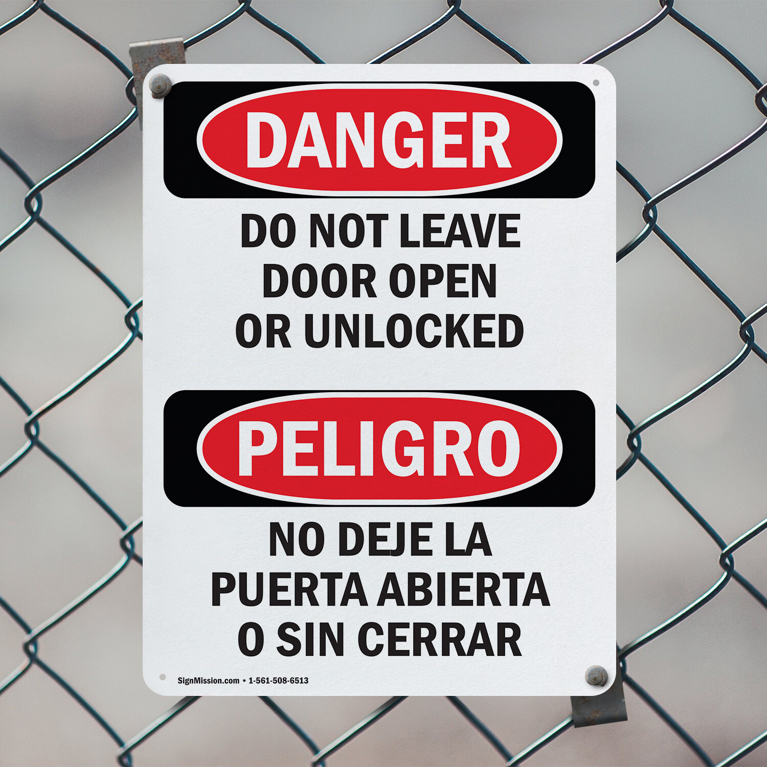 (2 Pack) Do Not Leave Door Open Or Unlocked Bilingual OSHA Danger Sign Decal