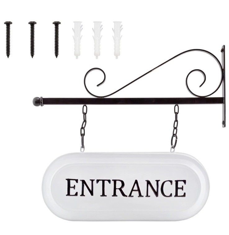 Wall-Mounted Metal Entrance Sign, Enamelware Business Entrance Reception Welcome