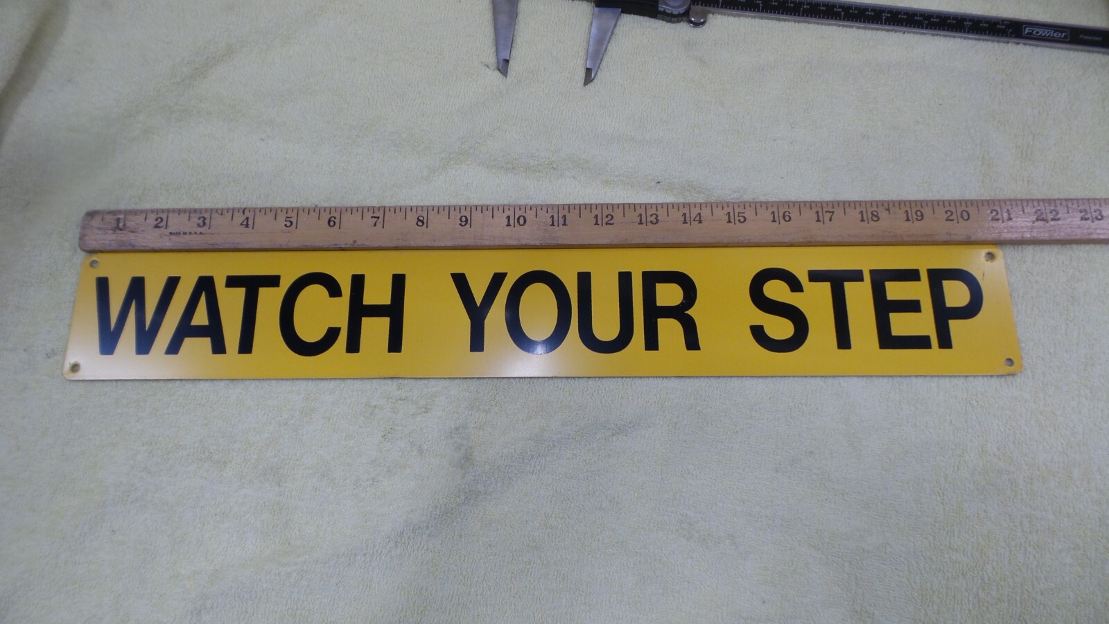 Watch Your Step Sign, Yellow / Black, 3″ x 21″, 1.9″ Letters, Alum Backing, I2