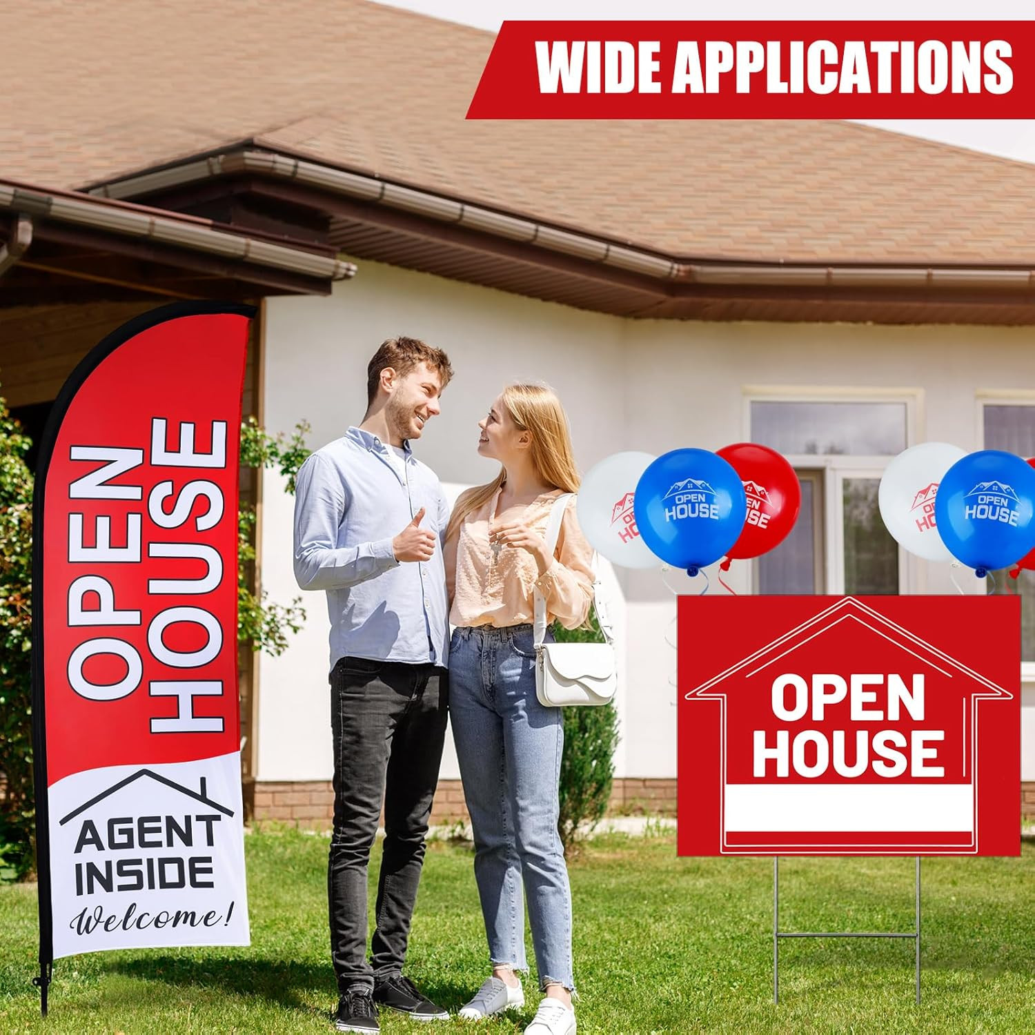 Open House Signs Set (36 Pcs Total), 1 Open House Flag with Pole Kit for Yard, 5