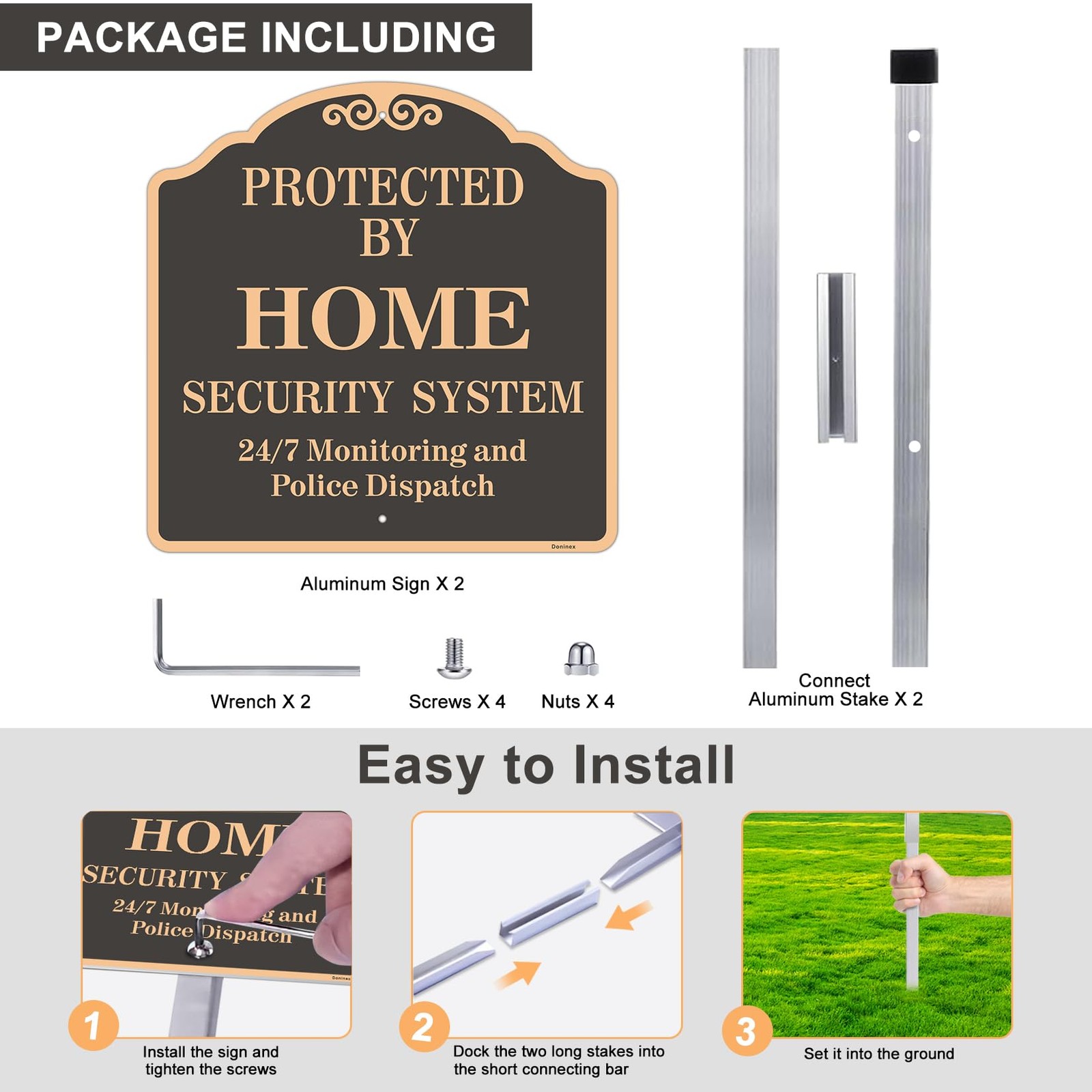 Large (2 Pack) 12X12 Inch Home Security System Yard Sign, Reflective, Aluminu…