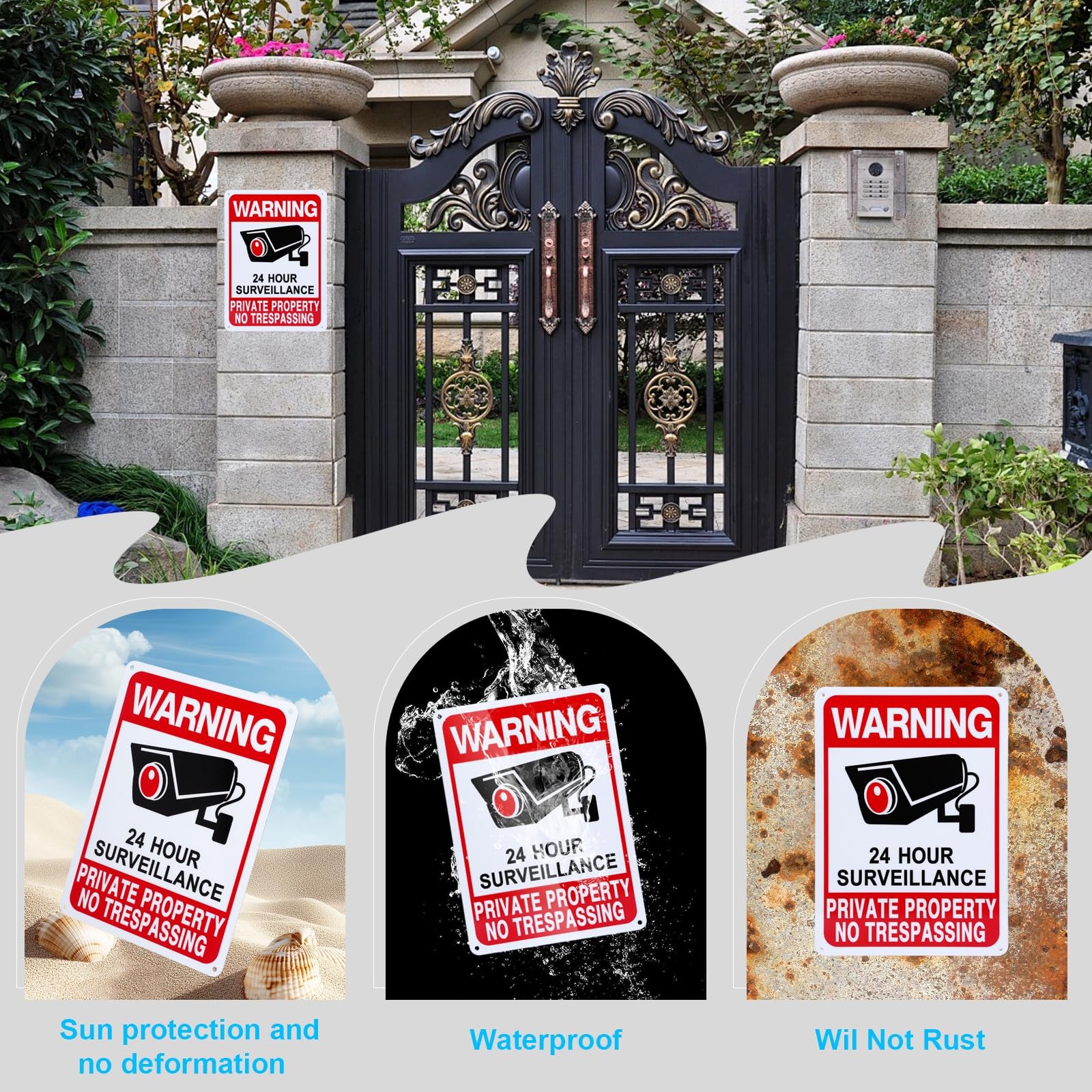 2-Pack Private Property Video Surveillance Signs, 2025 Version, 10 x 7 Inches