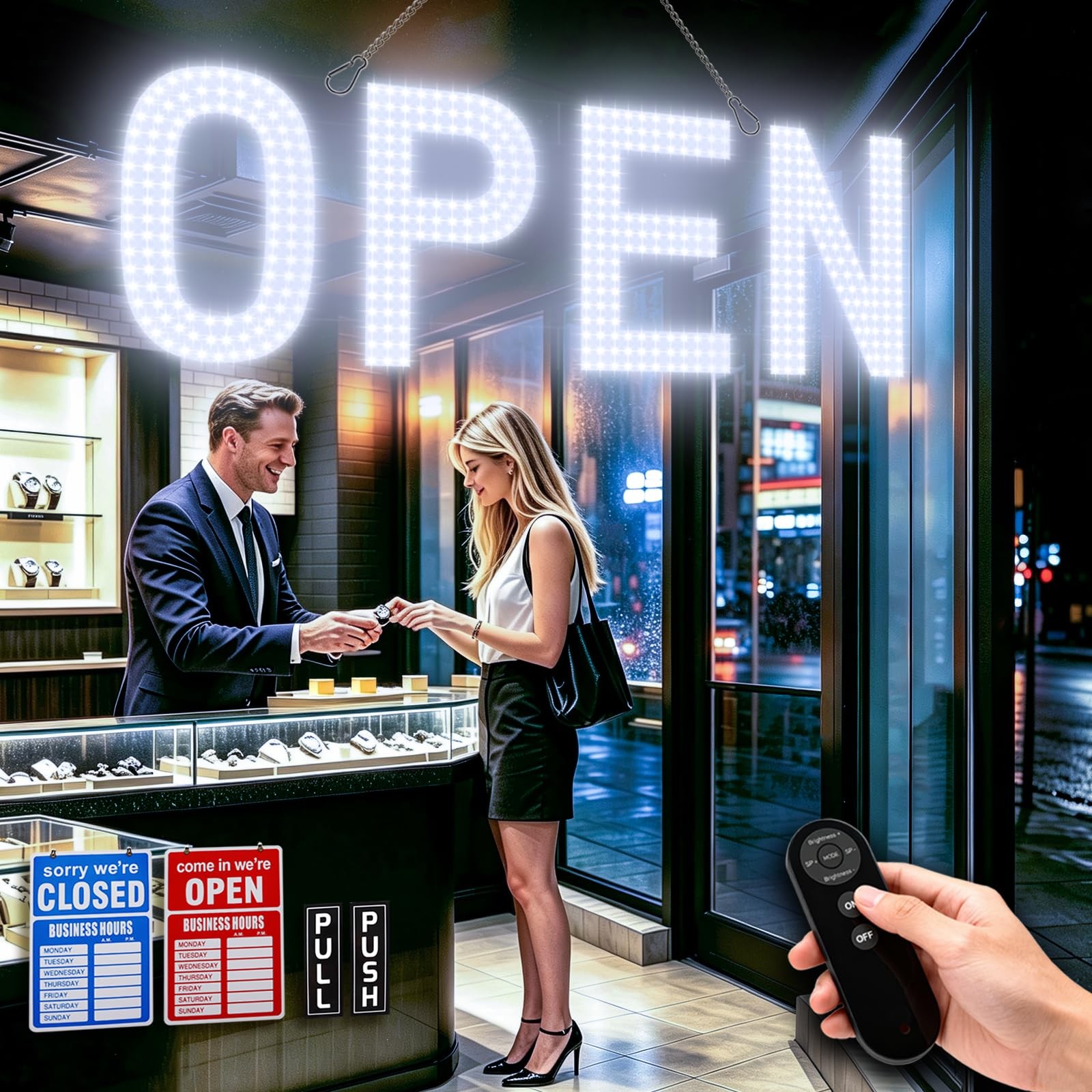 Open Signs for Business, 30″x10″ Ultra Bright LED Open Sign, Remote Control D…