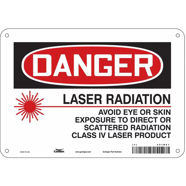 Condor Laser Warning Sign, 7 in H, 10 in W, Aluminum, Vertical Rectangle,451R67