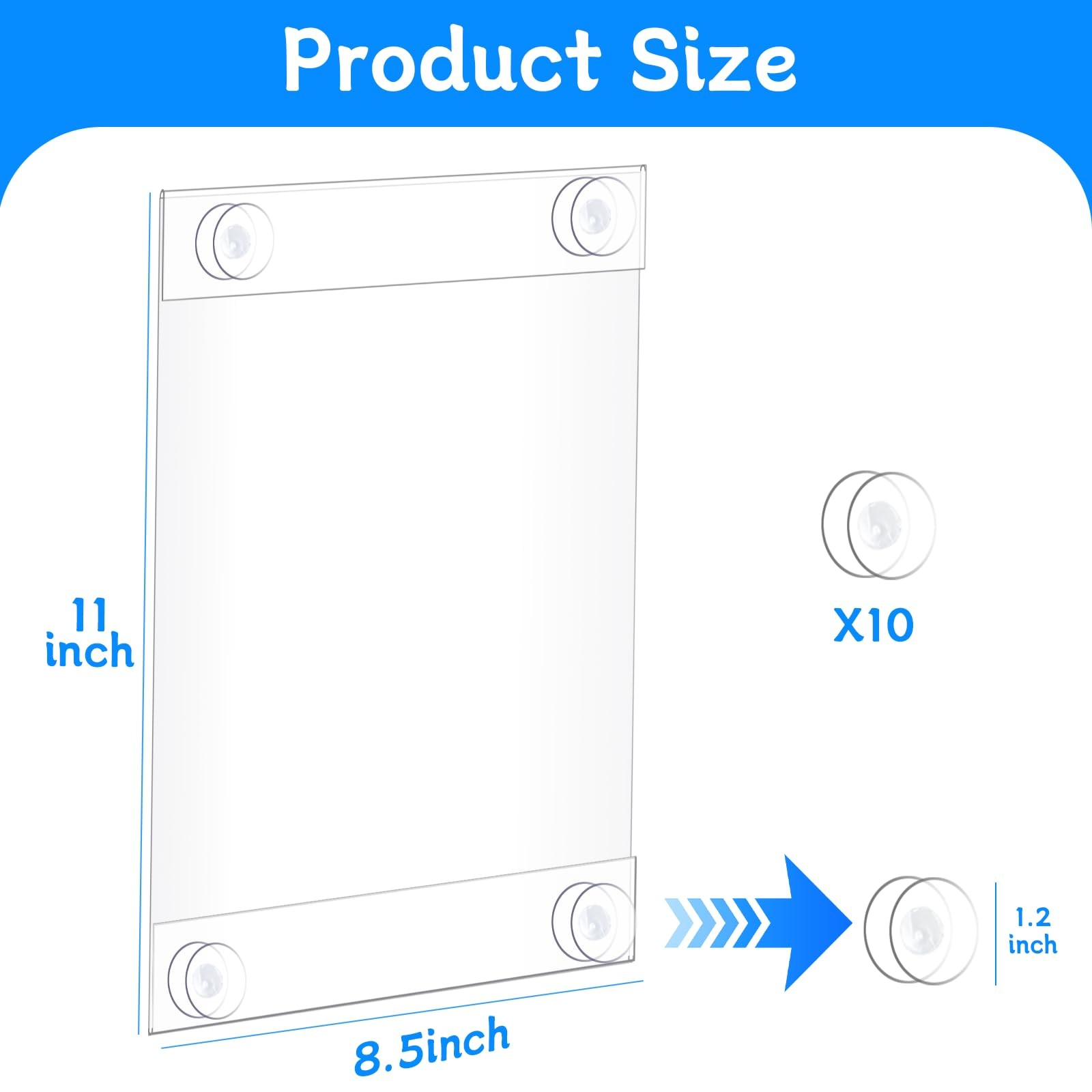 rogeramz 8.5 x 11 Acrylic Sign Holder with 12 Suction Small Signage, clear
