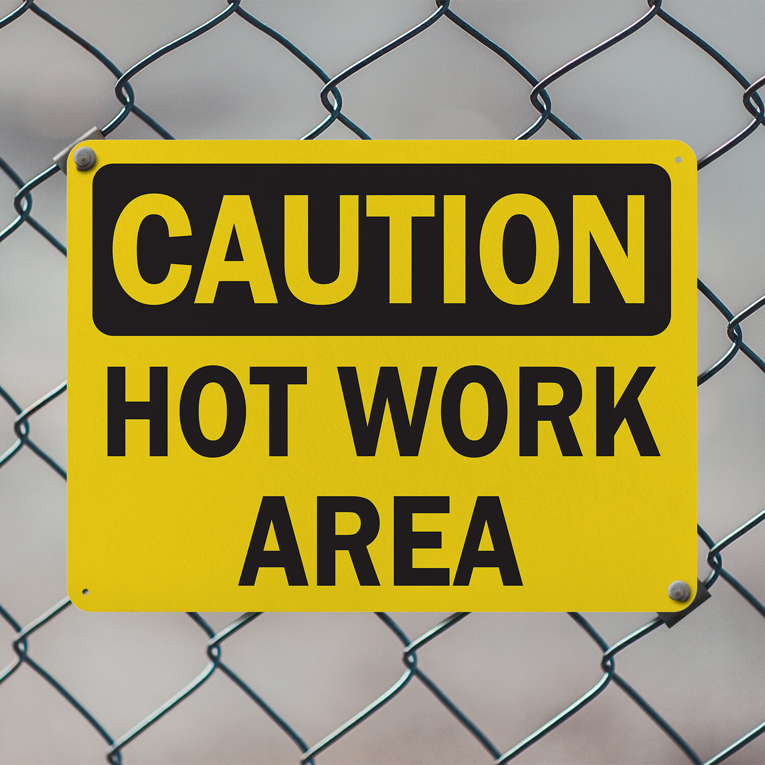 (2 Pack) Hot Work Area OSHA Caution Sign Decal Metal Plastic