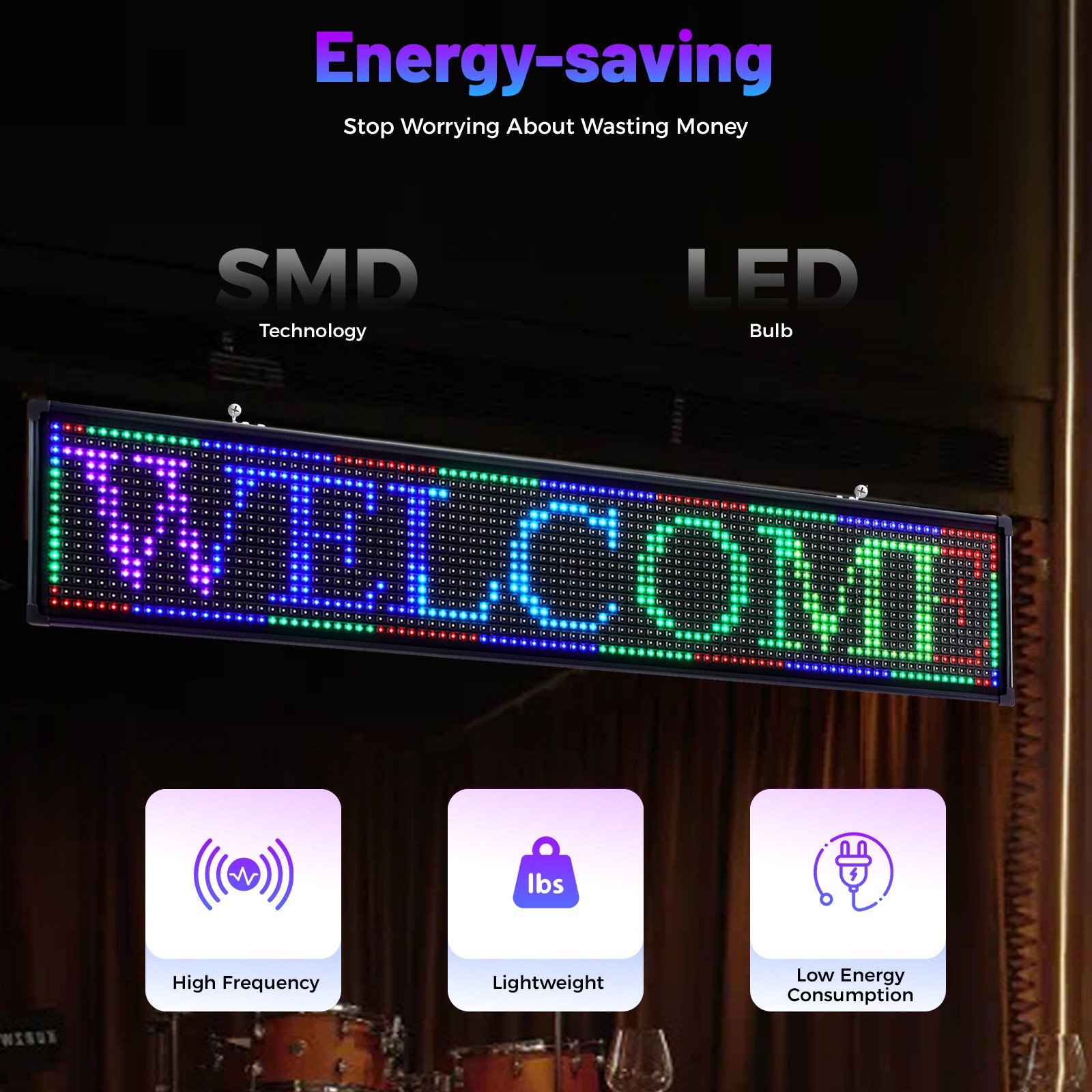40*8 inch 7 Color LED Sign Scroll Message Board Programmable Scrolling WIFI USB