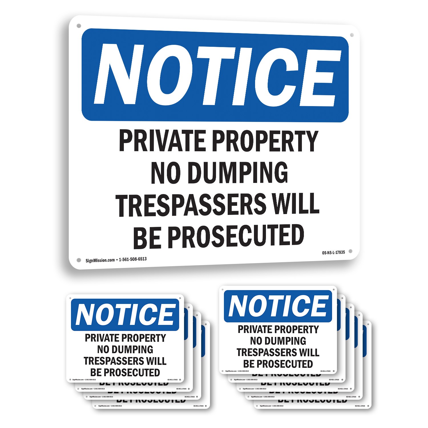 Private Property No Dumping Trespassers OSHA Notice Sign Or Decal – 5 or 10 Pack