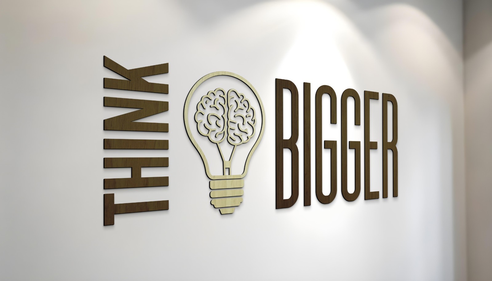 THINK BIGGER 3D Wall Sign – Laser Cut Wooden Motivational Quote – Custom Colors