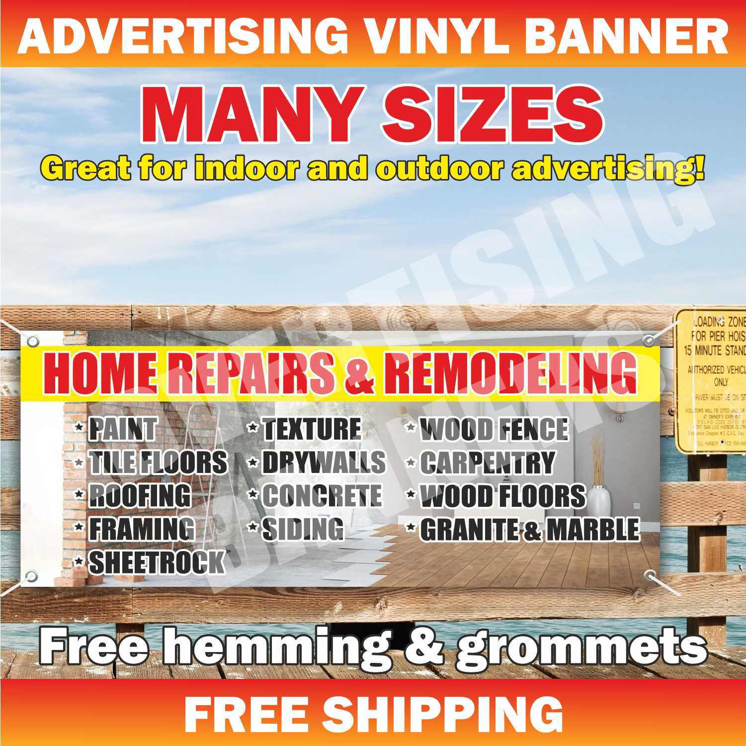 HOME REPAIRS REMODELING Advertising Banner Vinyl Mesh Sign paint tile floors