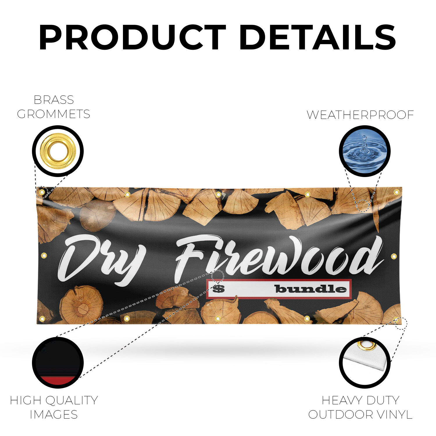 Dry Firewood Vinyl Banner Sign with Metal Grommets Heavy-Duty Single-Sided