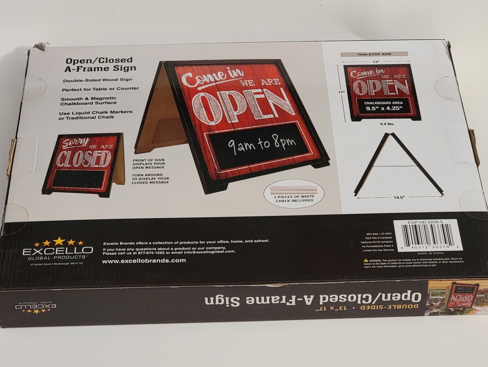 A-Frame Double Sided Wood Tabletop Open/Closed Sign 13Wx17H Rustic w/Chalkboard
