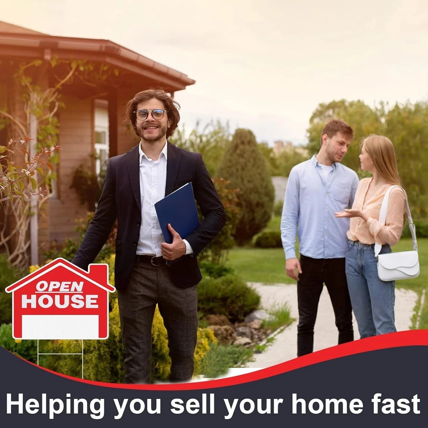 Bright Red 7 Pcs Open House Signs – Eye-Catching for Real Estate Marketing.