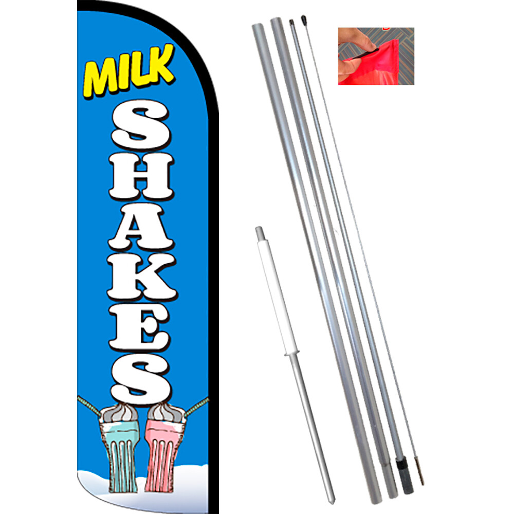 MILK SHAKES (Blue/White) Windless Feather Flag Bundle (Complete Kit) OR Optional