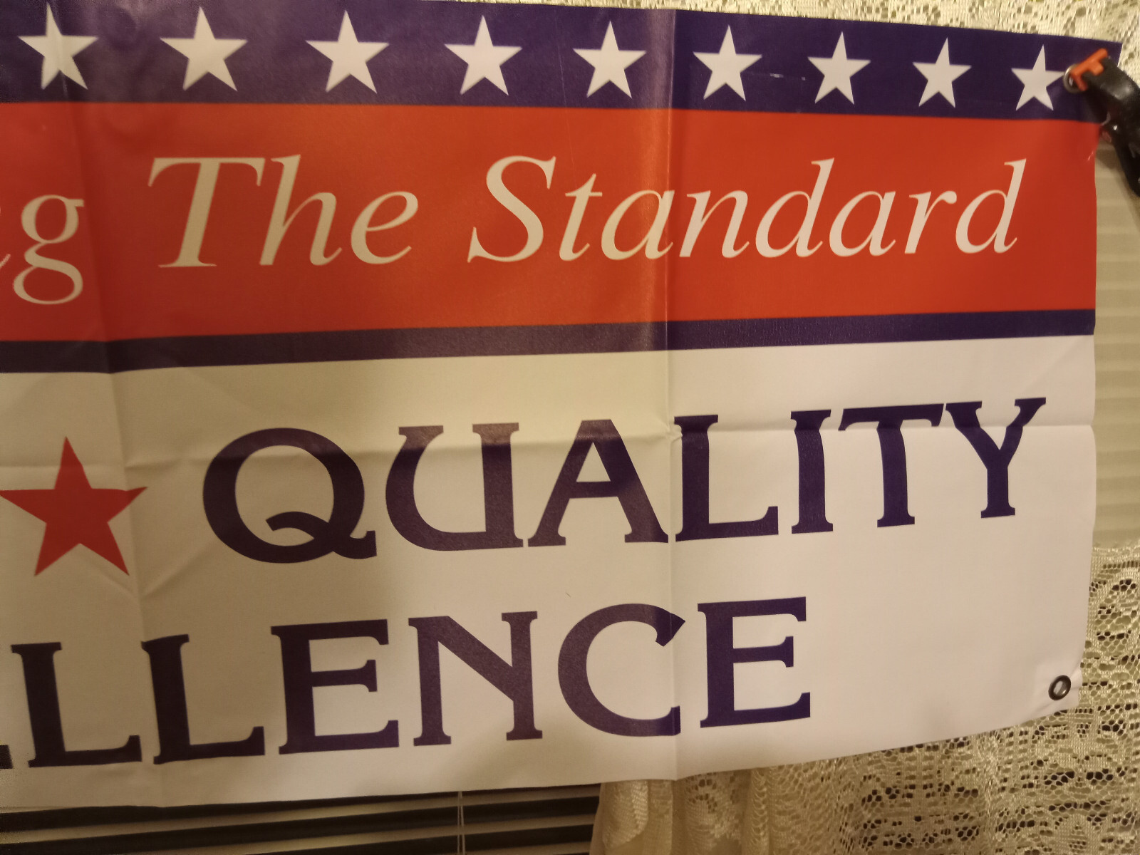 SAFETY QUALITY EXCELLENCE” Vinyl Banner – WINDOW HANGING SIGN FESTAPRINT 18″X48″