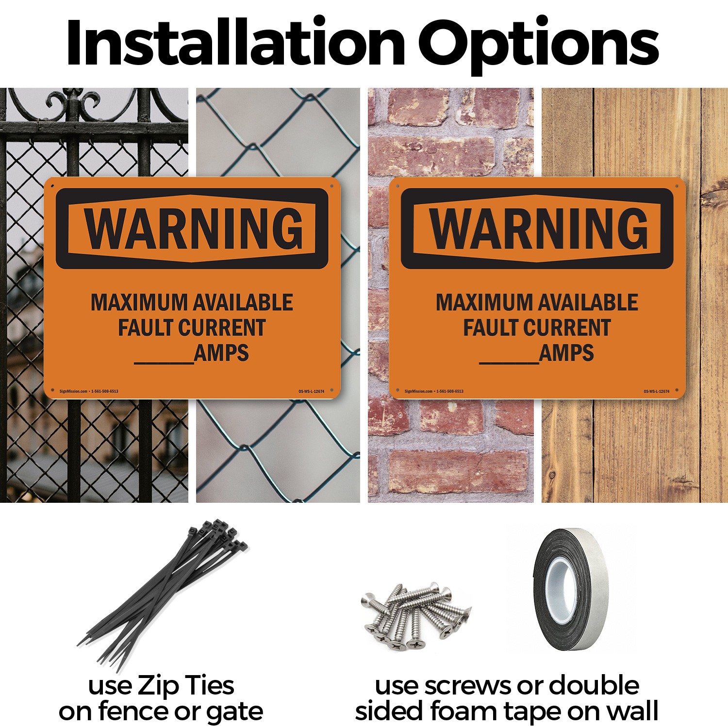 Maximum Available Fault Current____Amps OSHA WARNING Sign, Decal 5 or 10 Pack