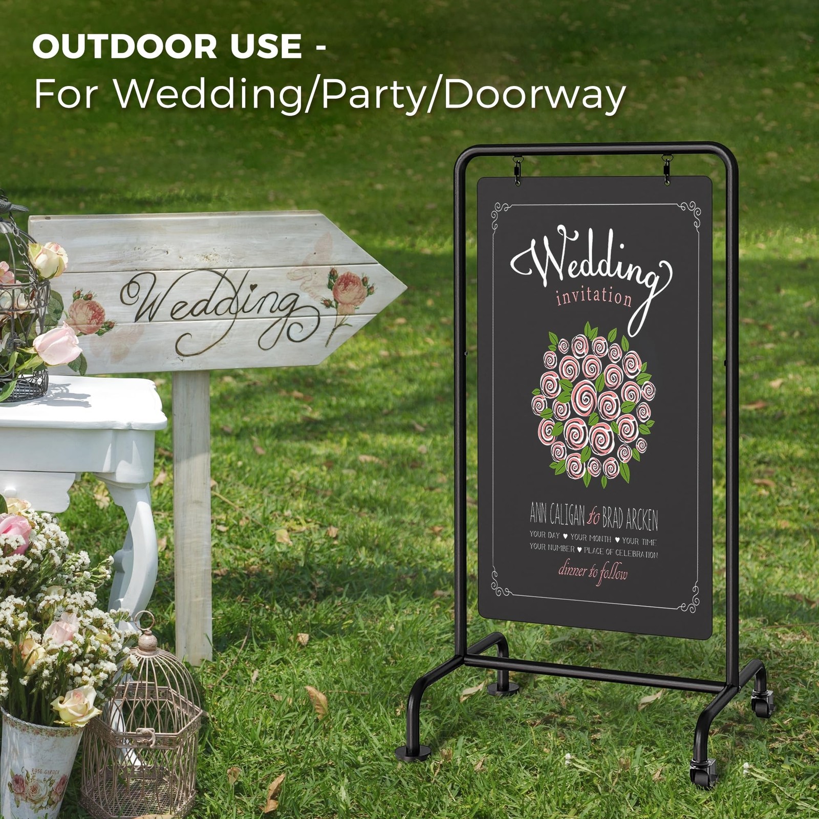 SELEAD Metal Swinging Chalkboard with Wheels – 40″ x 20″ Double Sided Rolling…