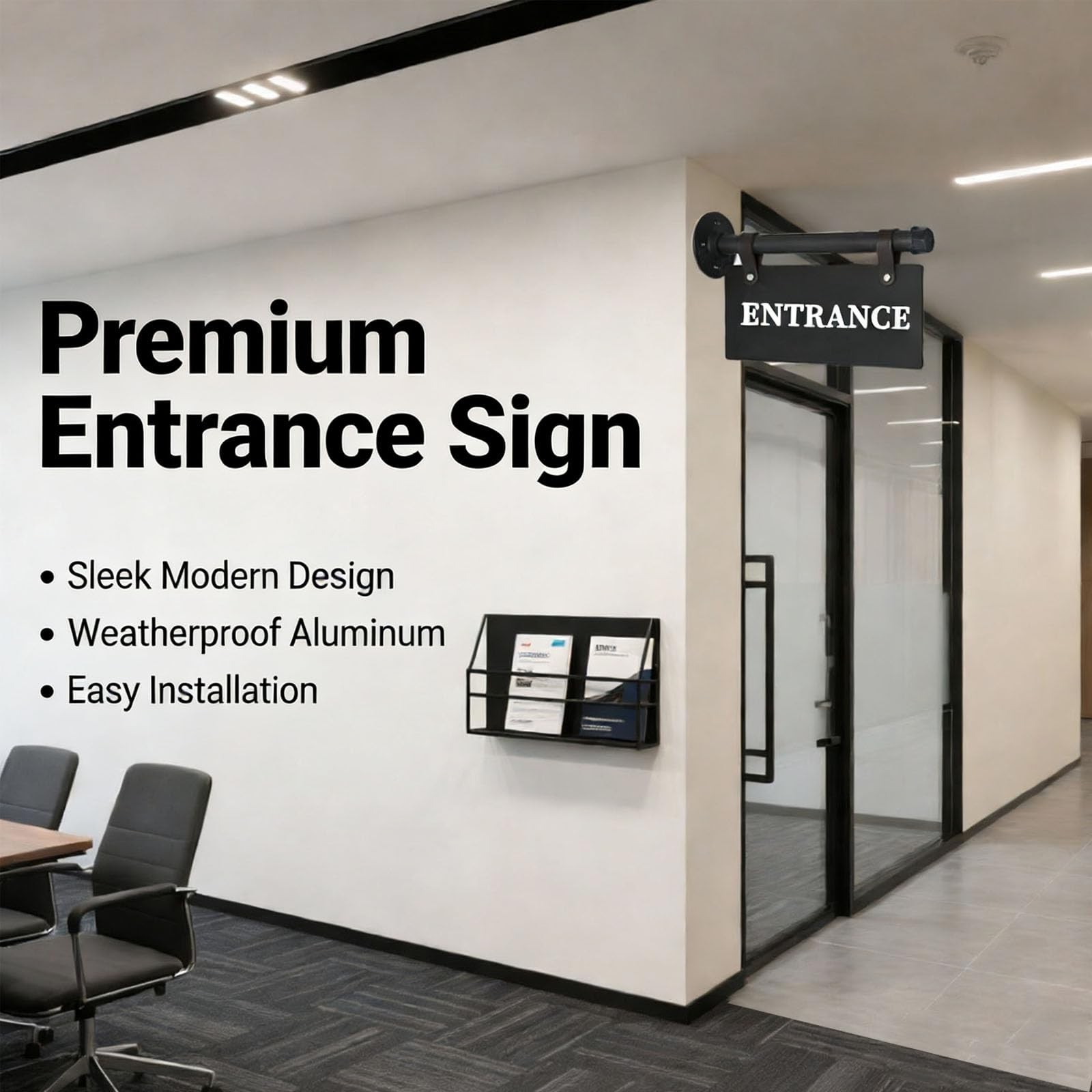 Wall-Mounted Entrance Sign for Business 11″ x 6″ Hanging Entry Sign with Meta…