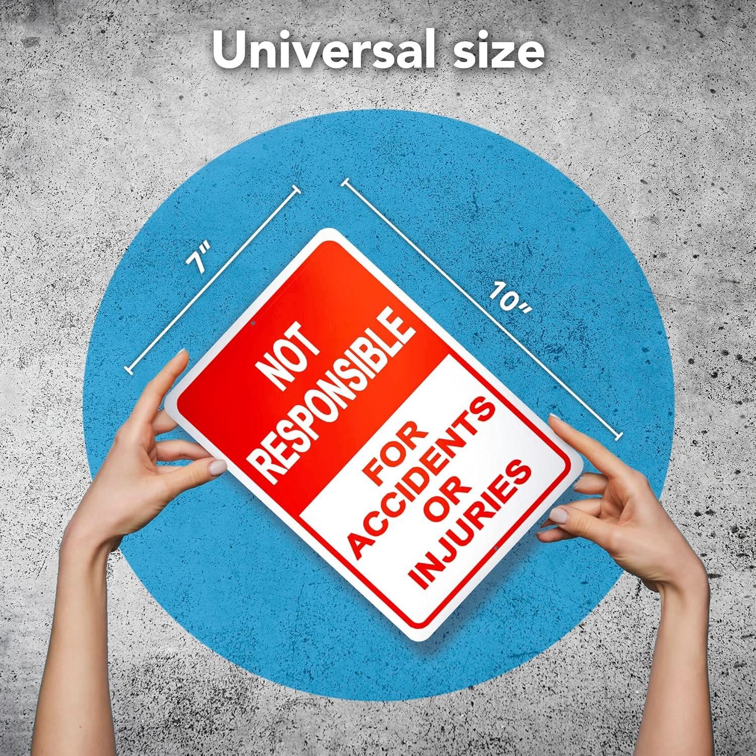 2-pack Property Warning Sign: Not Responsible for Accidents or Injuries, 10″ X 7