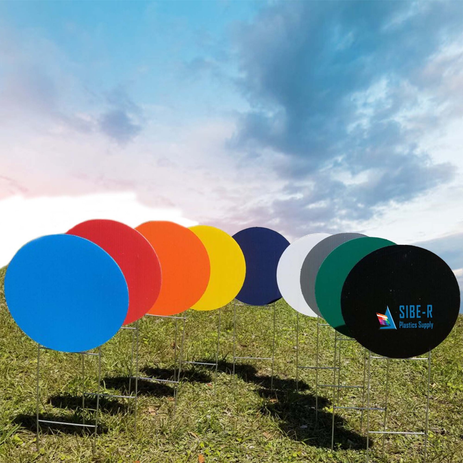 (10 Pack) Blank Yard Signs Circles 11.5″ with H-Stakes **PICK YOUR COLOR**