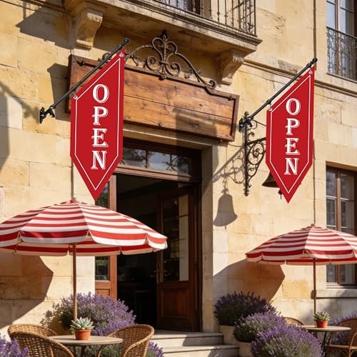 Double-Sided OPEN Flag with Pole Kit – Heavy Duty Outdoor Banner Sign for Shops