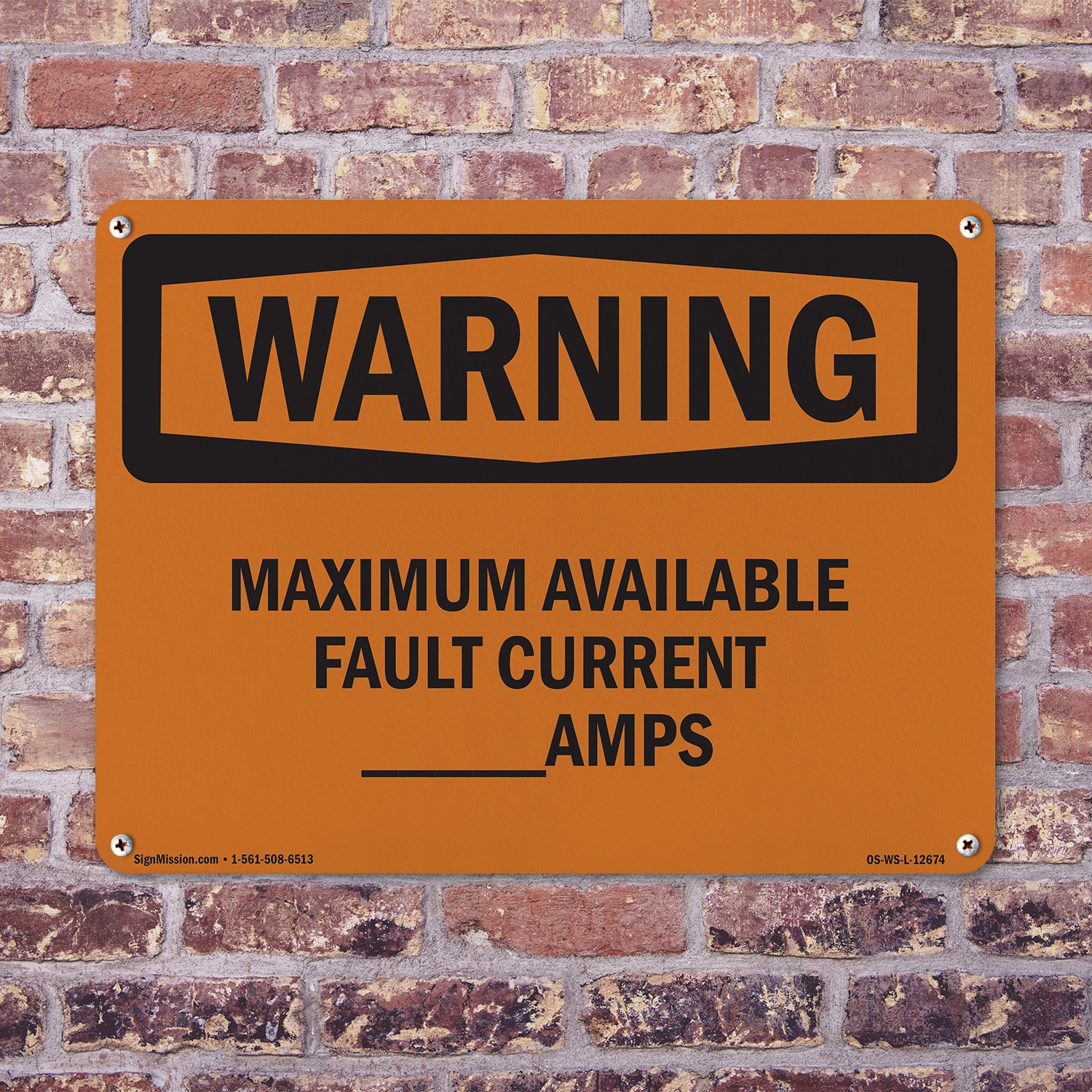 Maximum Available Fault Current____Amps OSHA WARNING Sign, Decal 5 or 10 Pack