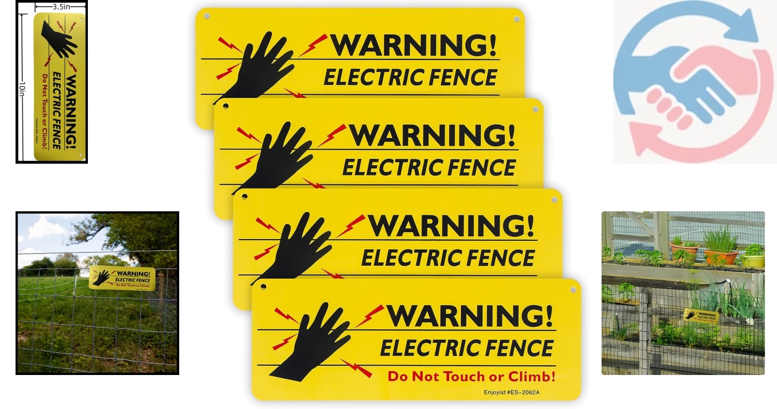 4-Pack Warning Electric Fence Safe Sign, 10″x 3.5″ Plastic Sign